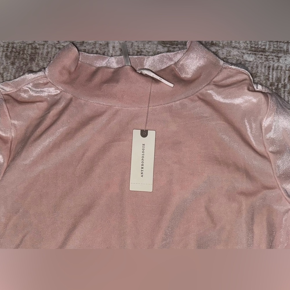NWT Anthropologie Krisha Velvet Mock Neck Top Pink XS